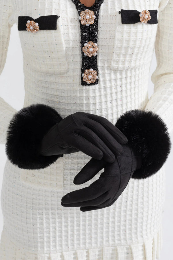 GUANTES ACOLCHADOS DE EFECTO ANTE CON PELO SINTÉTICO - NEGRO