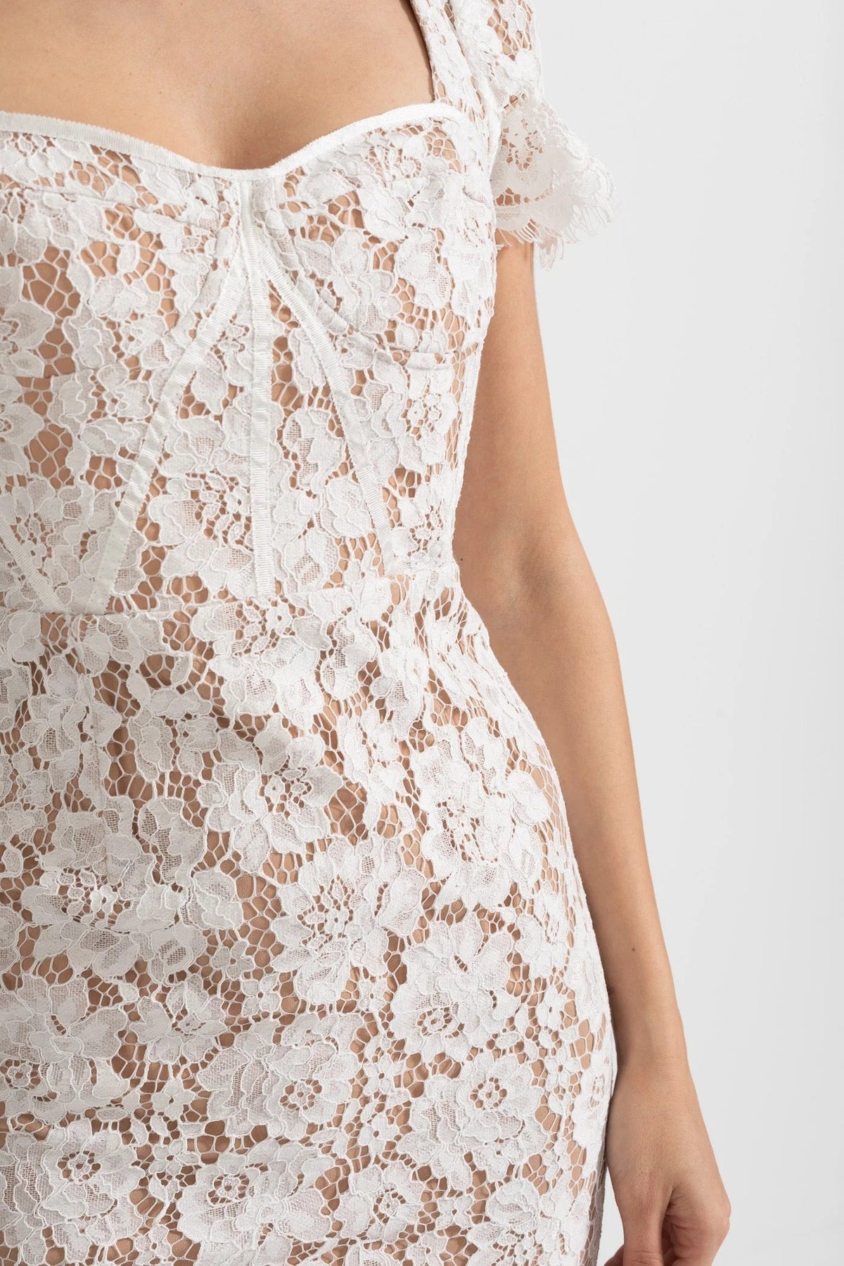 Vestido Floral Bordado de Manga Corta Blanco - vista 10
