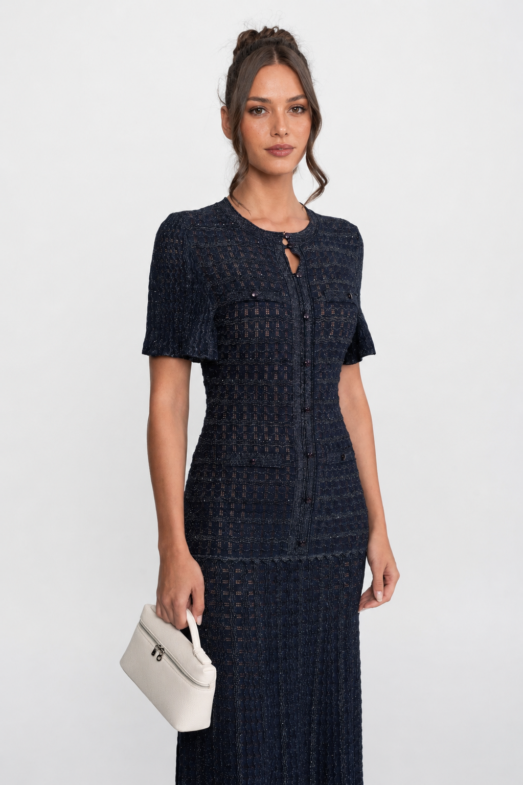 VESTIDO MAXI DE PUNTO BRILLANTE - AZUL MARINO