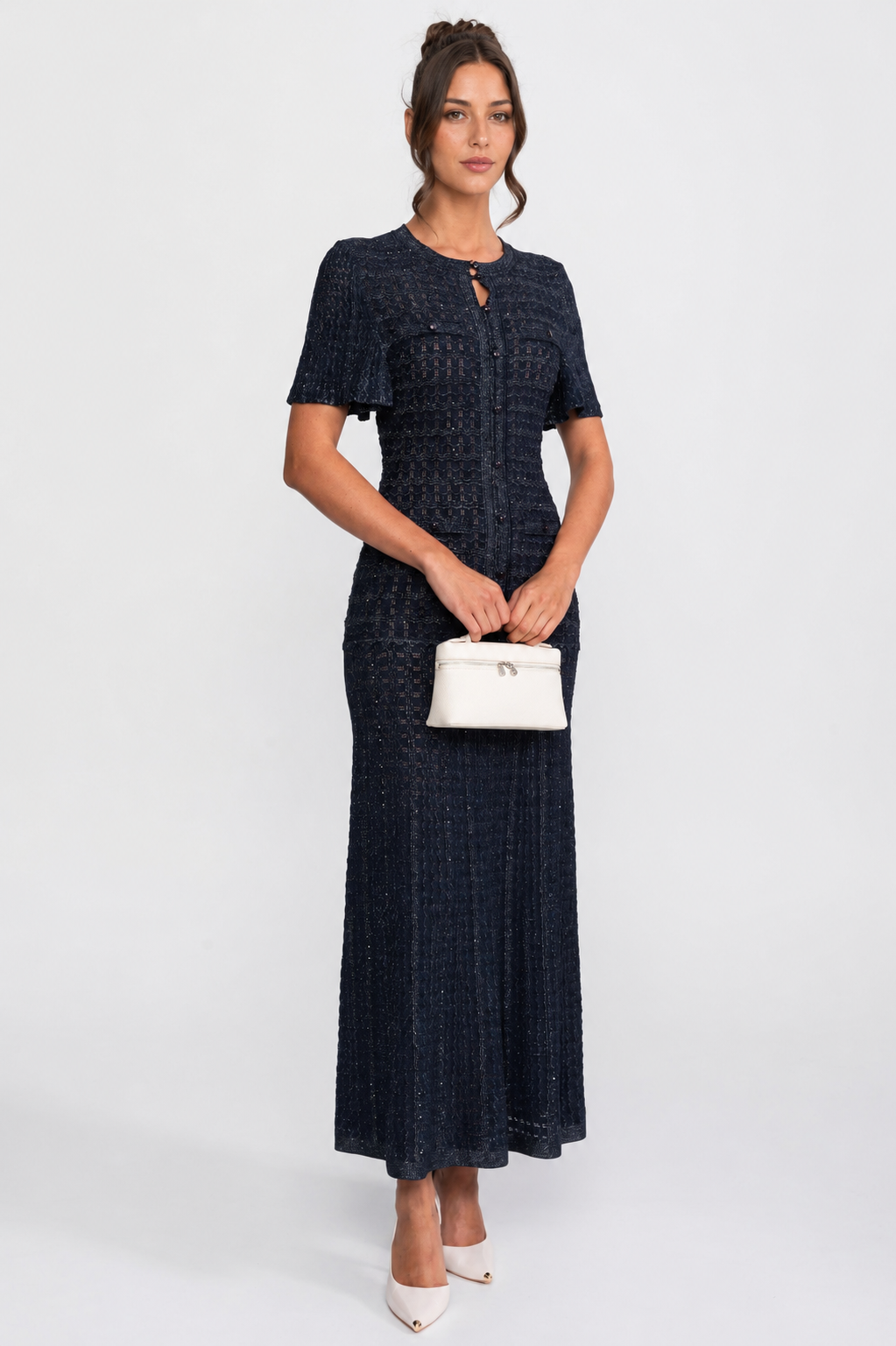 VESTIDO MAXI DE PUNTO BRILLANTE - AZUL MARINO