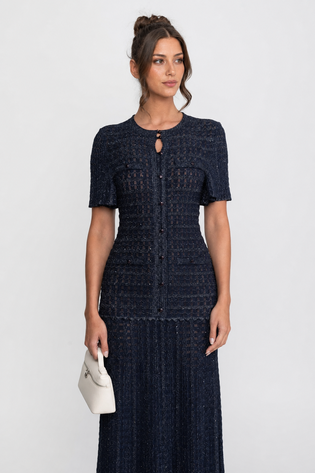 VESTIDO MAXI DE PUNTO BRILLANTE - AZUL MARINO