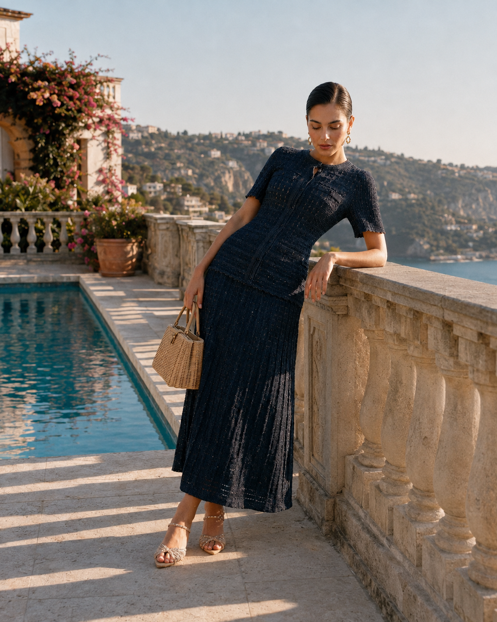 VESTIDO MAXI DE PUNTO BRILLANTE - AZUL MARINO