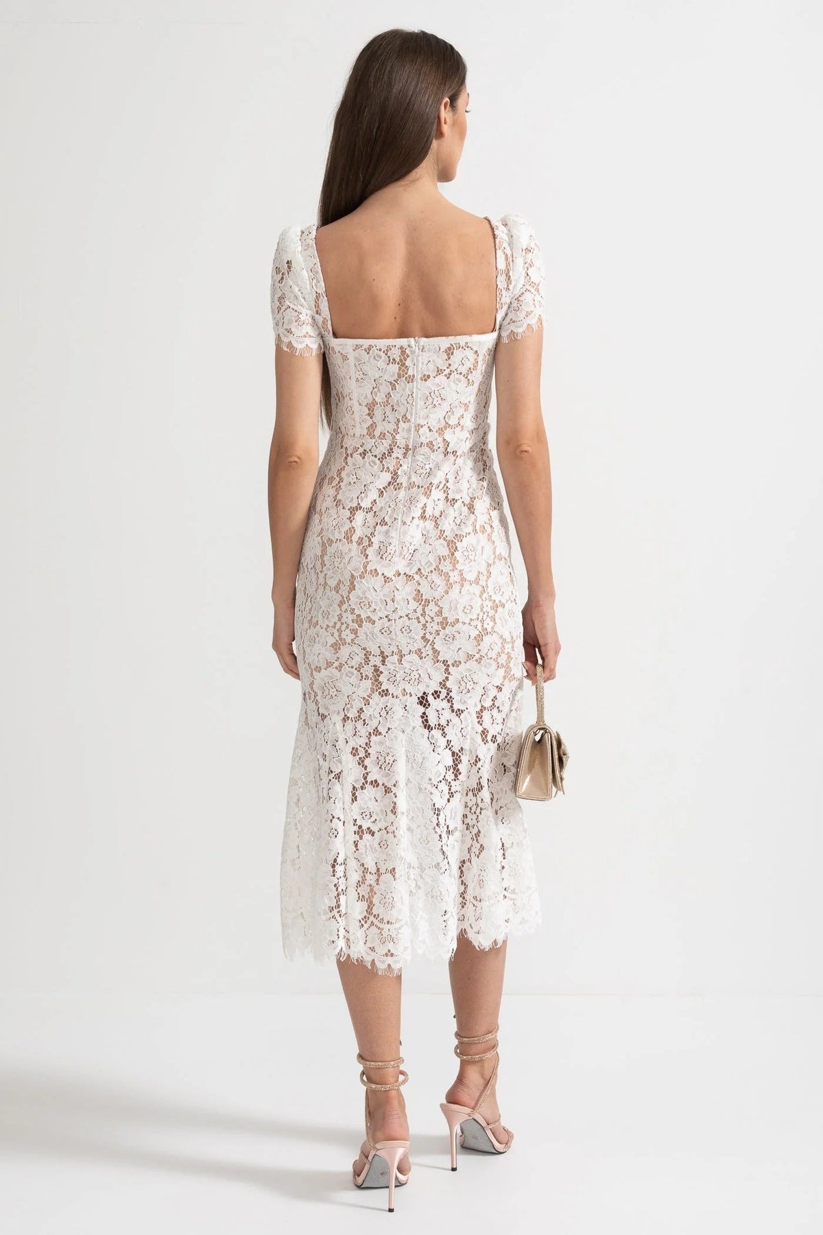 Vestido Floral Bordado de Manga Corta Blanco - vista 12