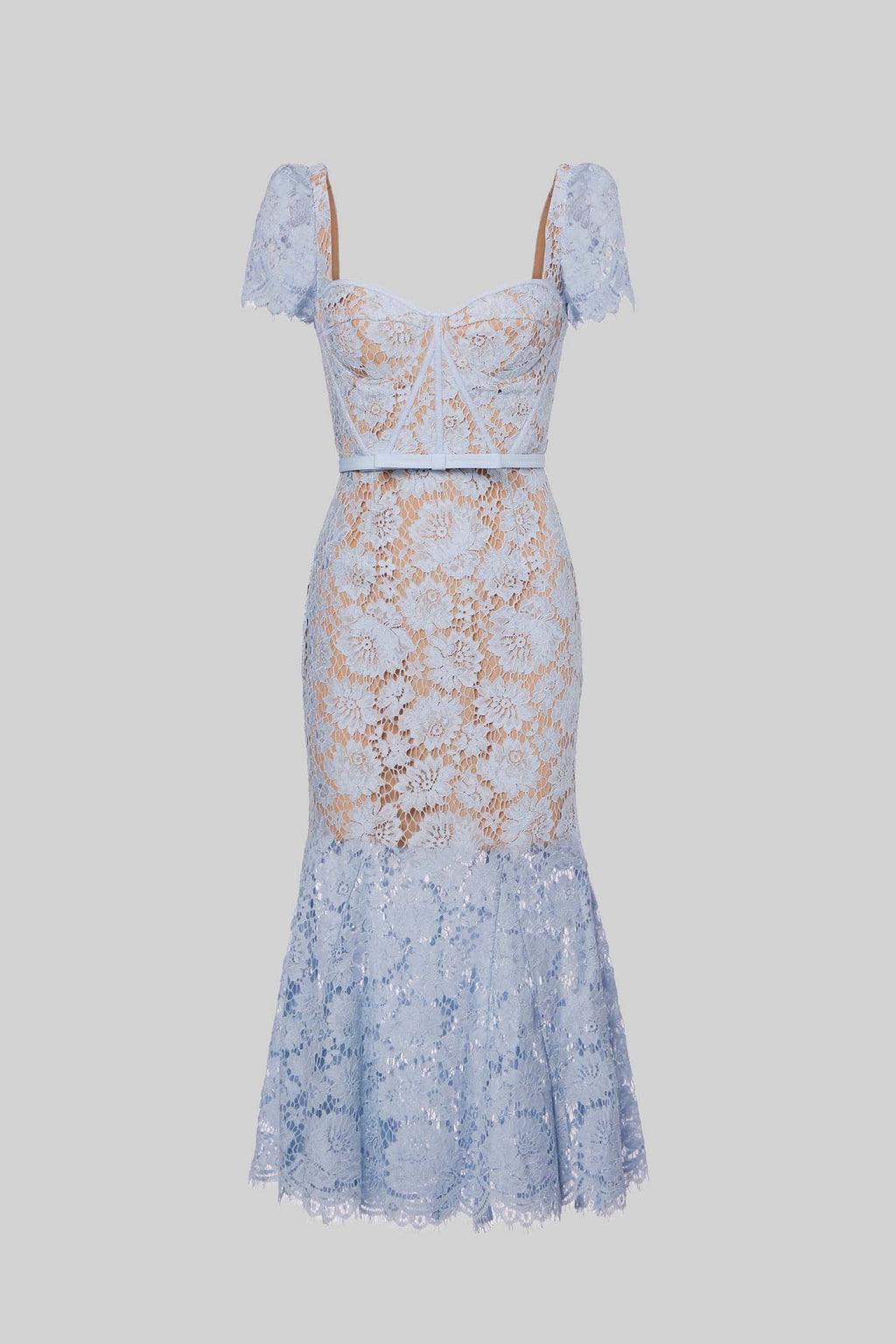 Vestido Floral Bordado de Manga Corta Azul - vista 2
