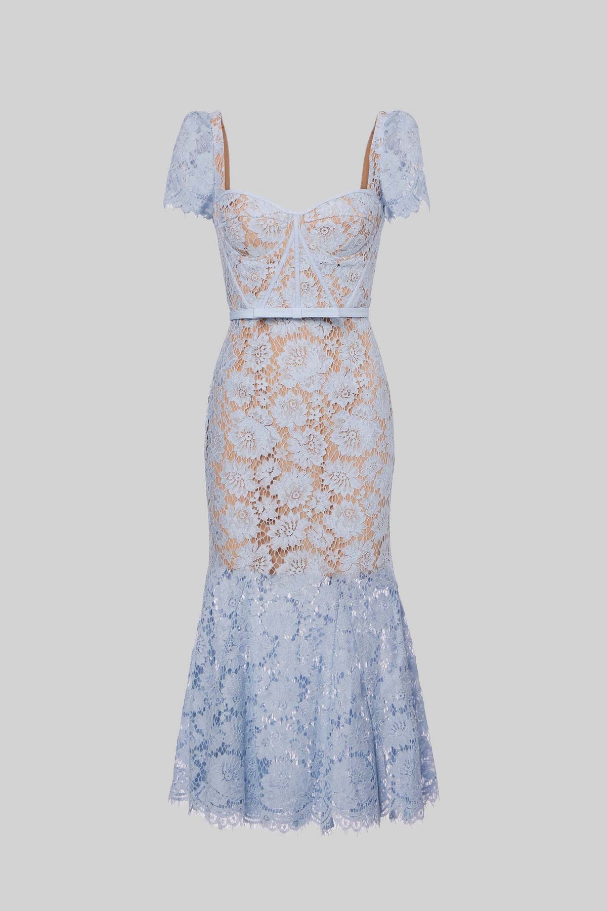 Vestido Floral Bordado de Manga Corta Azul - vista 2