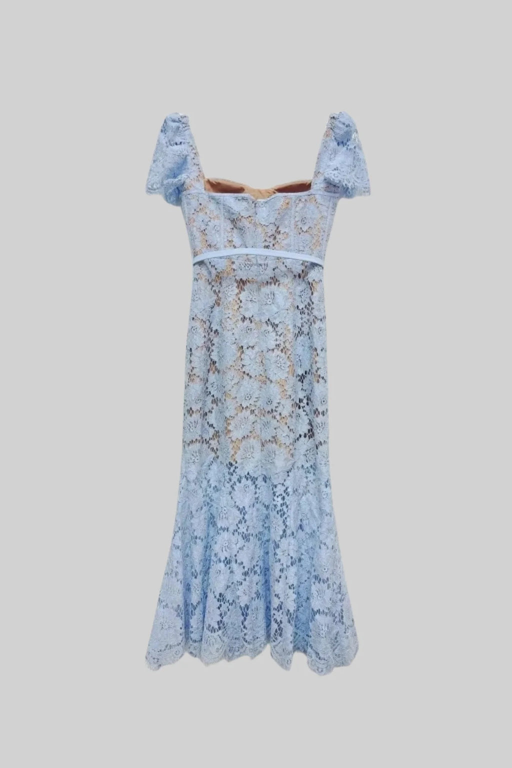 Vestido Floral Bordado de Manga Corta Azul - vista 4