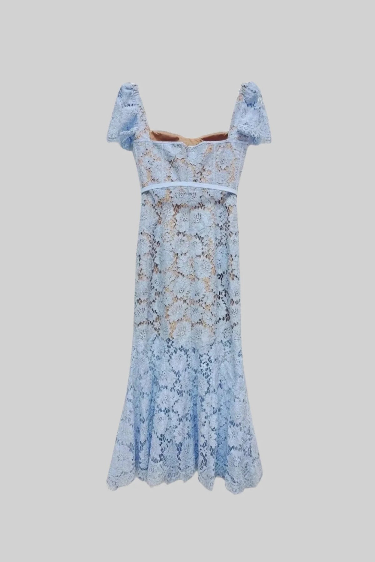 Vestido Floral Bordado de Manga Corta Azul - vista 4