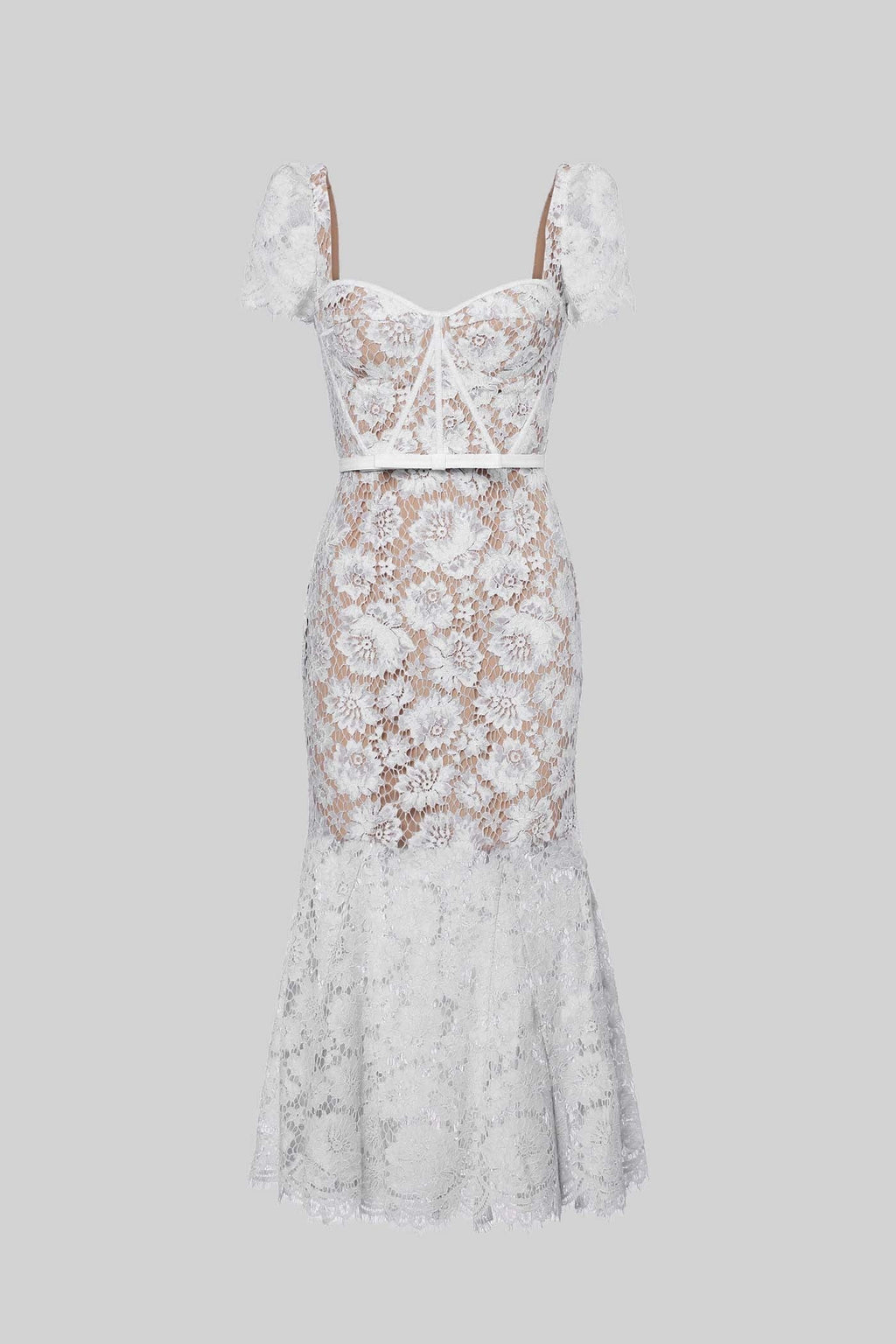 Vestido Floral Bordado de Manga Corta Blanco - vista 4