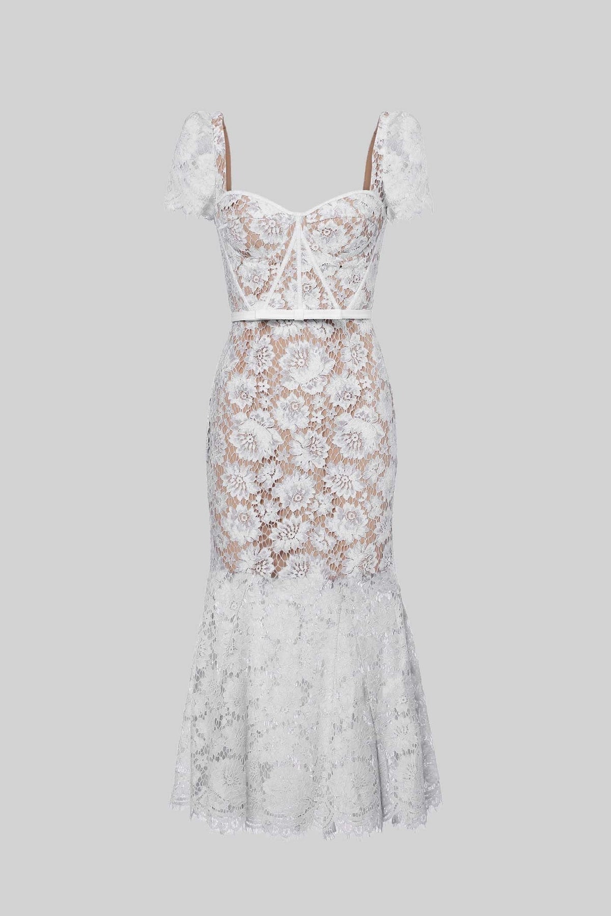 Vestido Floral Bordado de Manga Corta Blanco - vista 4