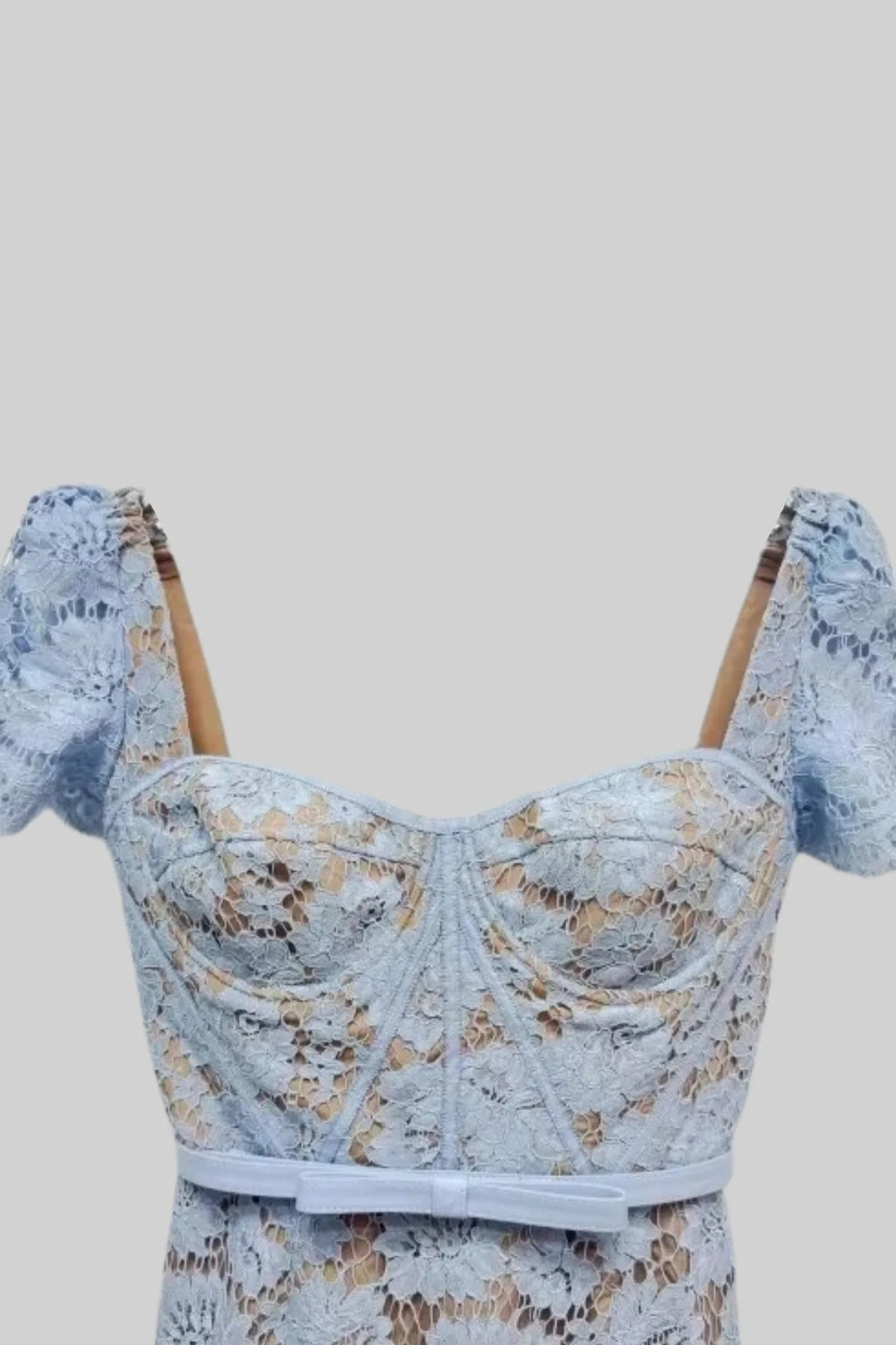 Vestido Floral Bordado de Manga Corta Azul - vista 5