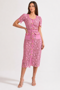 VESTIDO MIDI DE ENCAJE - ROSA