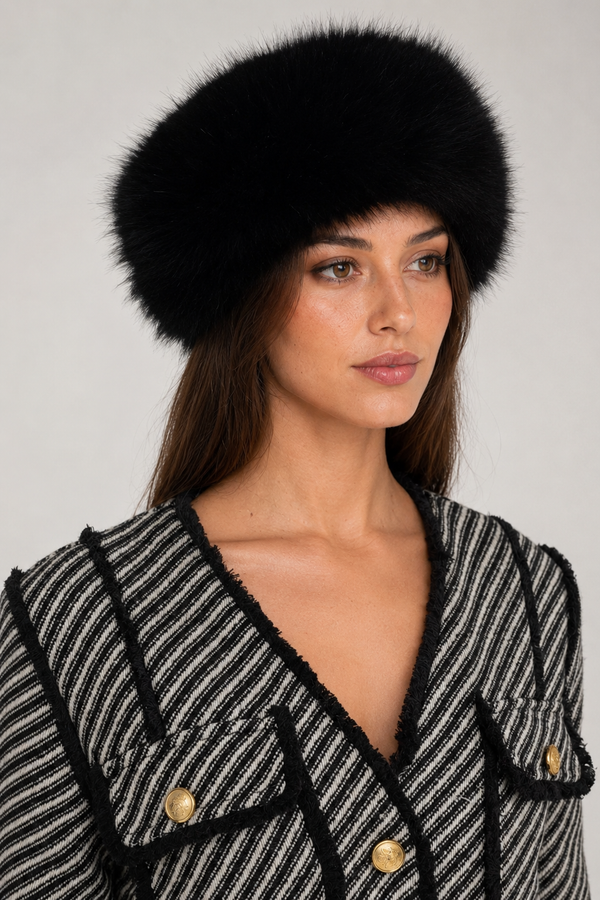 SOMBRERO DE PELO SINTÉTICO DE ALA ANCHA - NEGRO