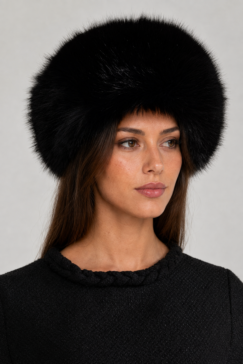 SOMBRERO DE PELO SINTÉTICO DE ALA ANCHA - NEGRO