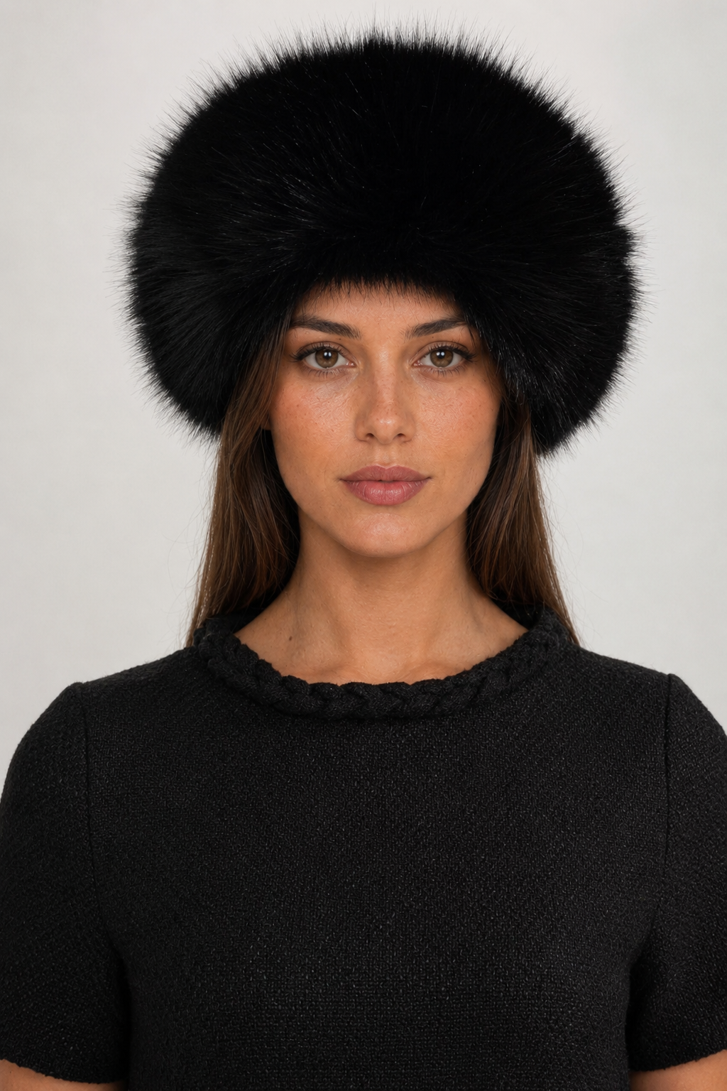 SOMBRERO DE PELO SINTÉTICO DE ALA ANCHA - NEGRO