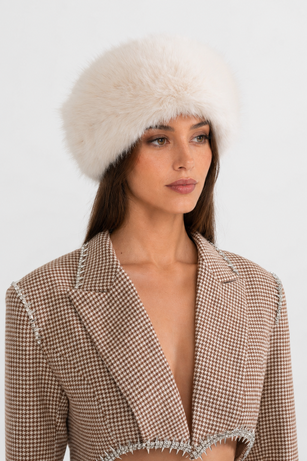SOMBRERO DE PELO SINTÉTICO DE ALA ANCHA - MARFIL