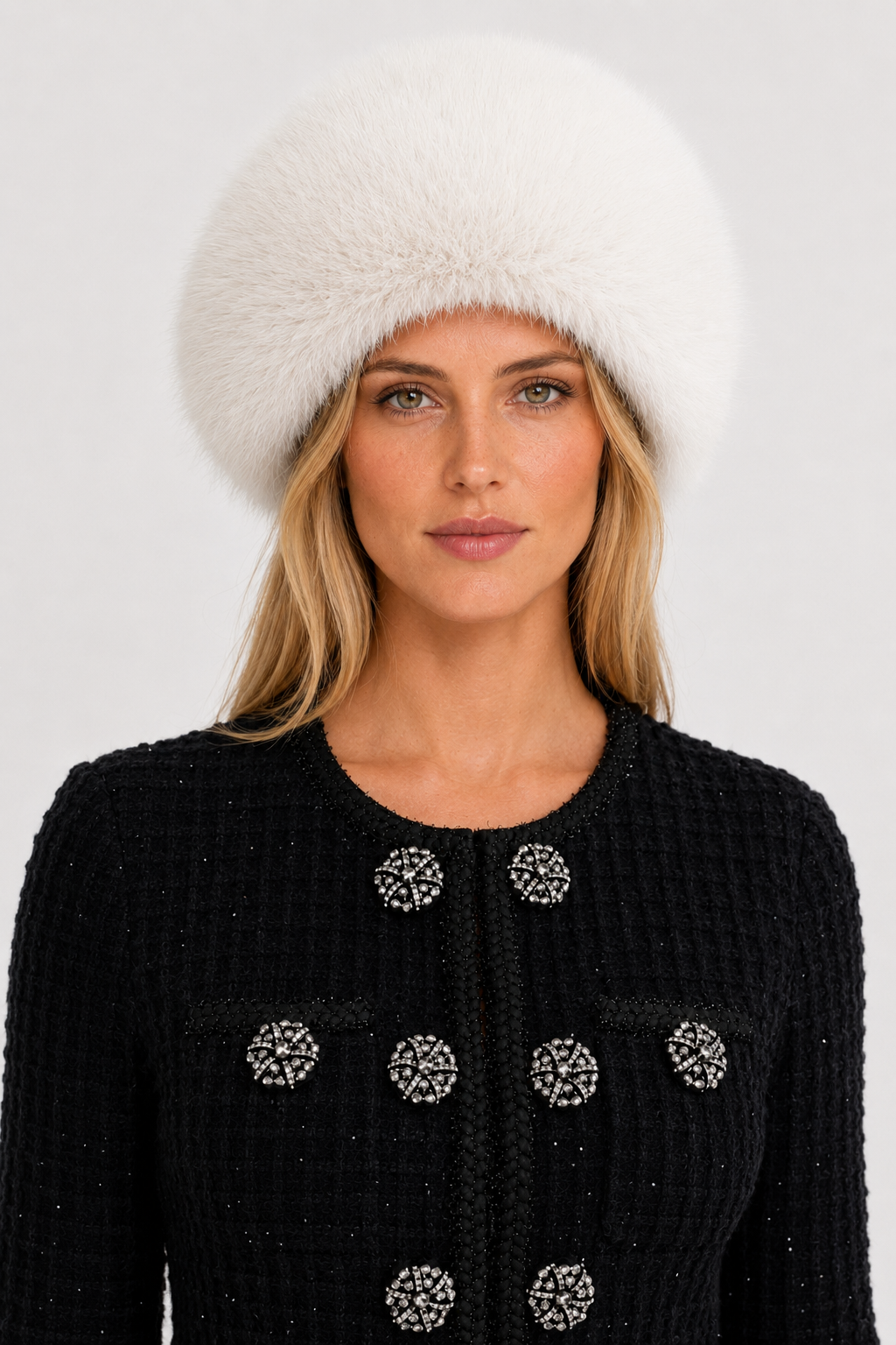 SOMBRERO DE PELO SINTÉTICO DE ALA ANCHA - BLANCO
