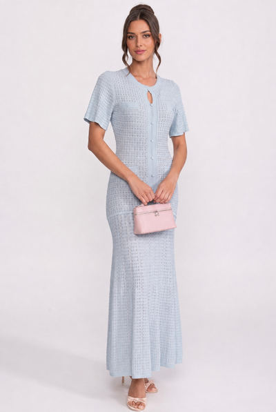 VESTIDO MAXI DE PUNTO BRILLANTE - AZUL CIELO