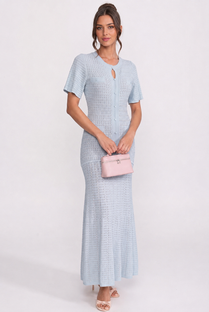 VESTIDO MAXI DE PUNTO BRILLANTE - AZUL CIELO