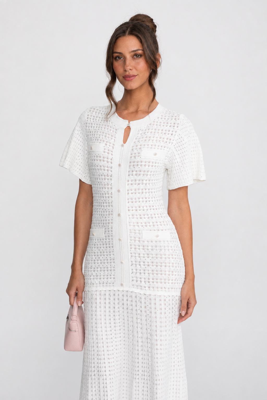 VESTIDO MAXI DE PUNTO BRILLANTE - BLANCO