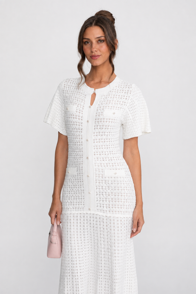VESTIDO MAXI DE PUNTO BRILLANTE - BLANCO