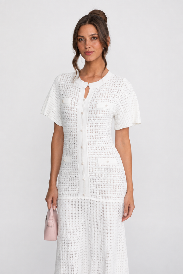 VESTIDO MAXI DE PUNTO BRILLANTE - BLANCO