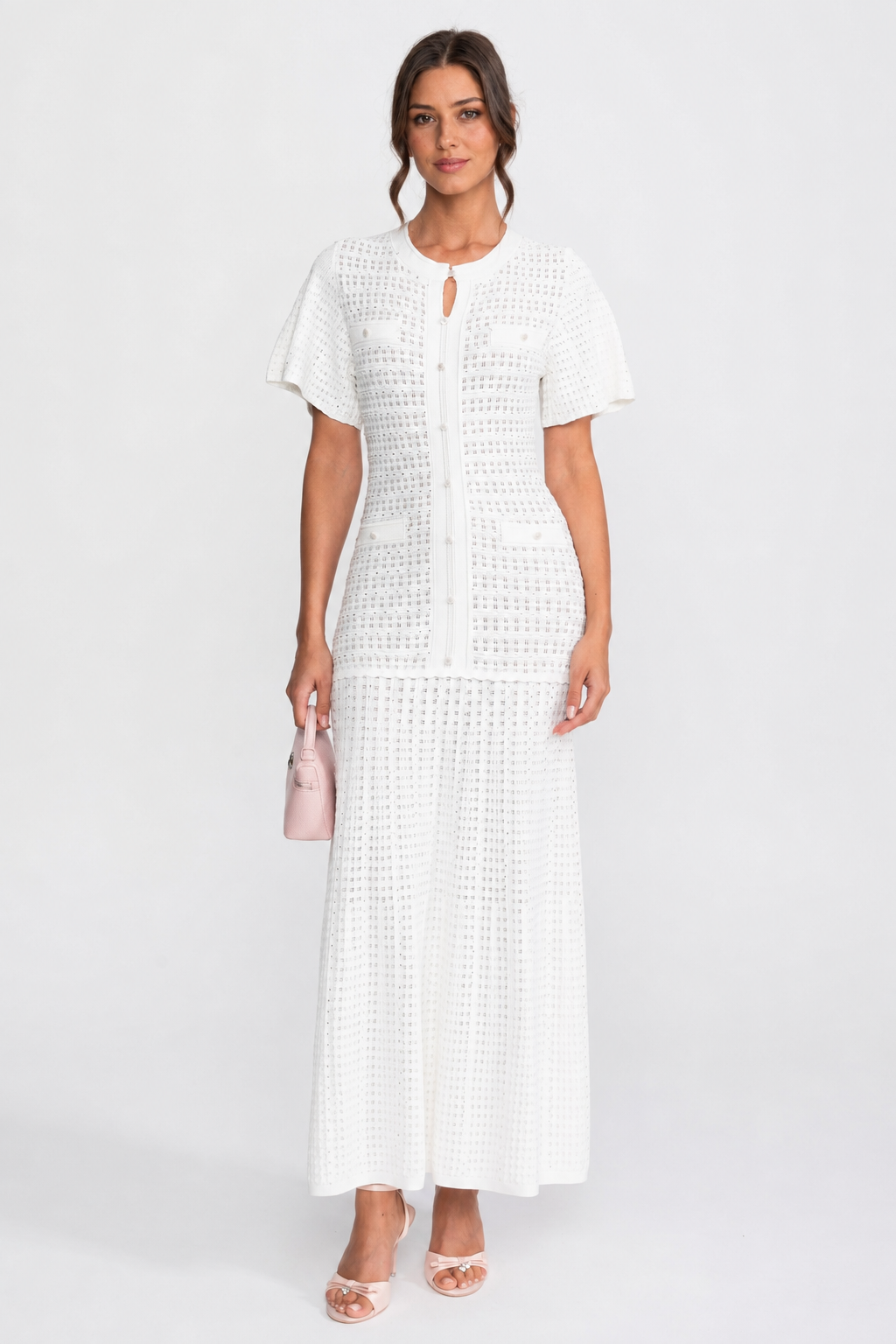 VESTIDO MAXI DE PUNTO BRILLANTE - BLANCO