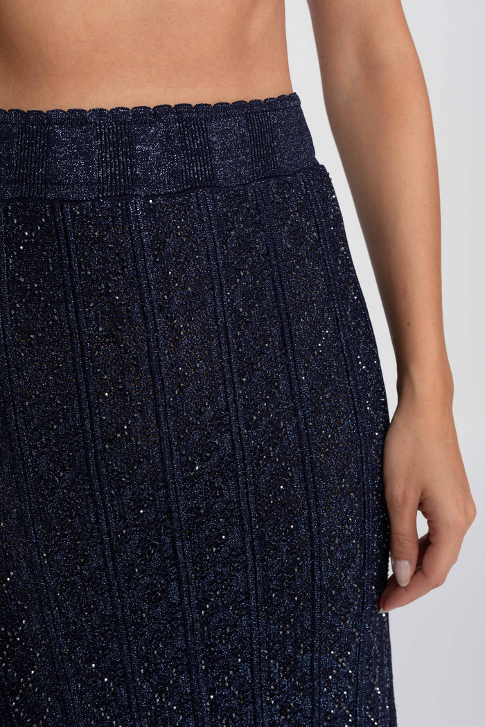 CONJUNTO DE ENCAJE CON ROMBOS DE MANGA LARGA Y FALDA MAXI - AZUL MARINO