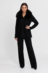CONJUNTO DE PUNTO CON CUELLO DE PELO - NEGRO