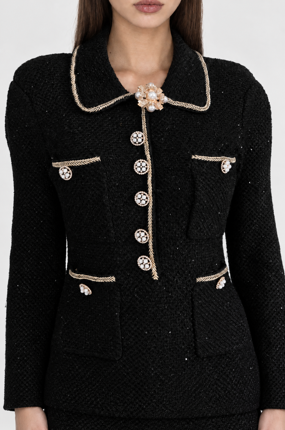 VESTIDO DE PUNTO TEXTURIZADO CON DETALLE FLORAL - NEGRO