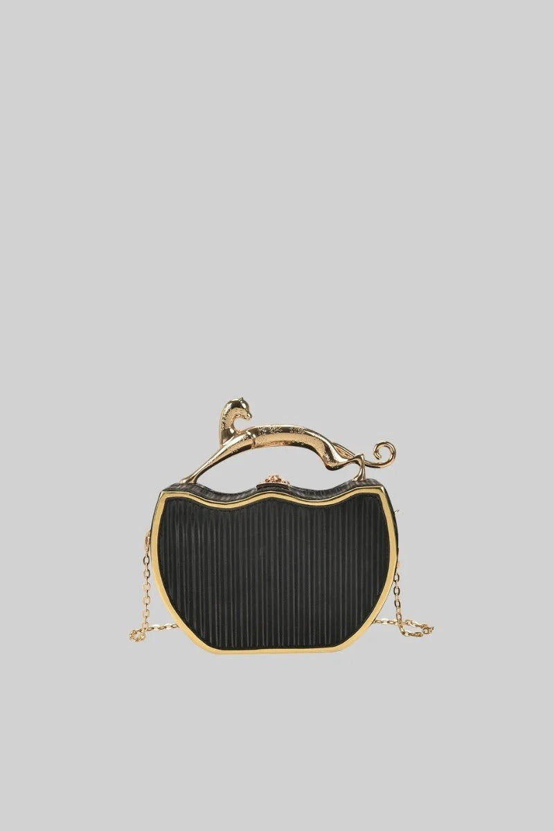 BOLSO TIPO CAJA METALIZADO CON DETALLE LEOPARDO - NEGRO