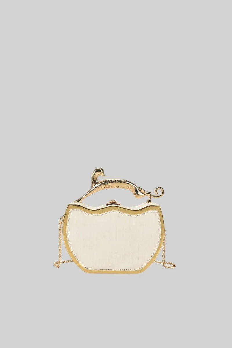 BOLSO TIPO CAJA METALIZADO CON DETALLE LEOPARDO - BLANCO