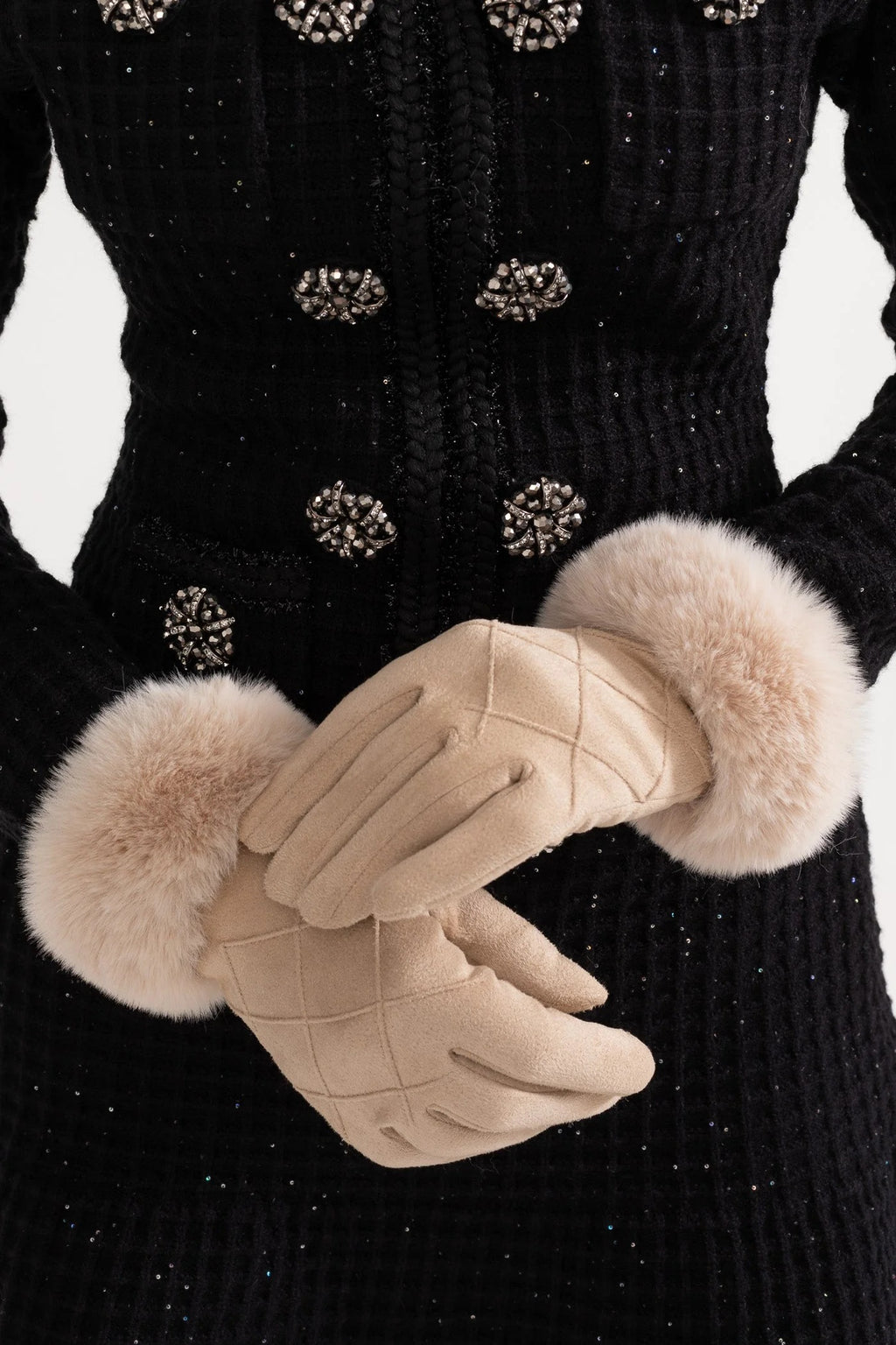 GUANTES ACOLCHADOS DE EFECTO ANTE CON PELO SINTÉTICO - BEIGE