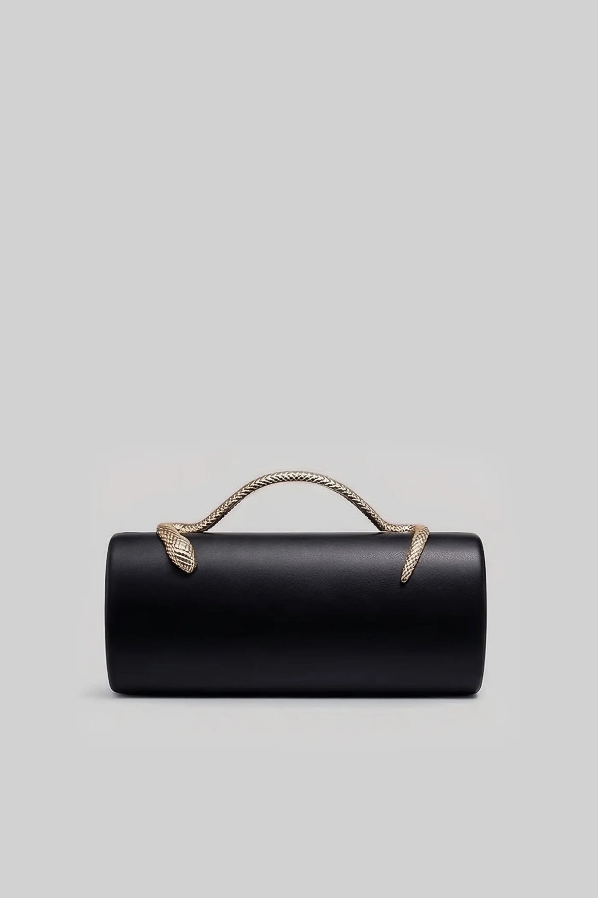 BOLSO DE MANO ESTRUCTURADO CON ASA DE SERPIENTE Y CADENA DORADA - NEGRO