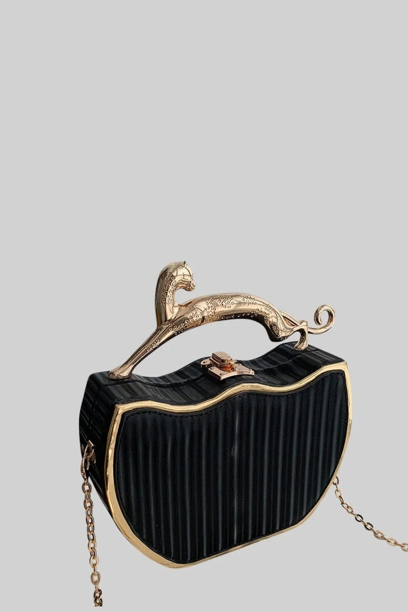 BOLSO TIPO CAJA METALIZADO CON DETALLE LEOPARDO - NEGRO