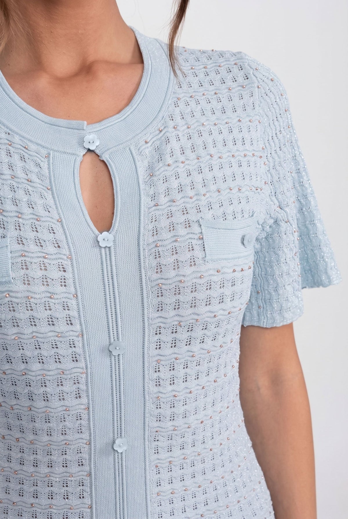 VESTIDO MAXI DE PUNTO BRILLANTE - AZUL CIELO