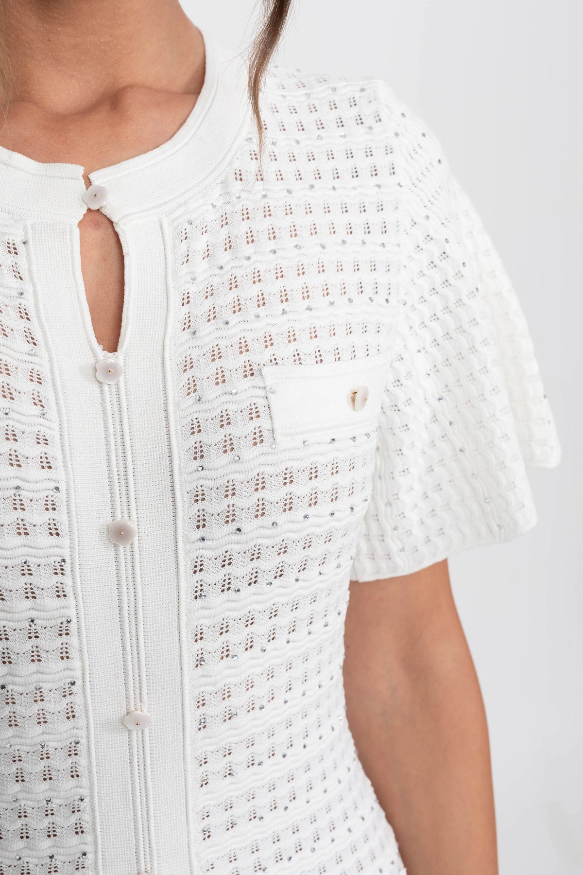 VESTIDO MAXI DE PUNTO BRILLANTE - BLANCO