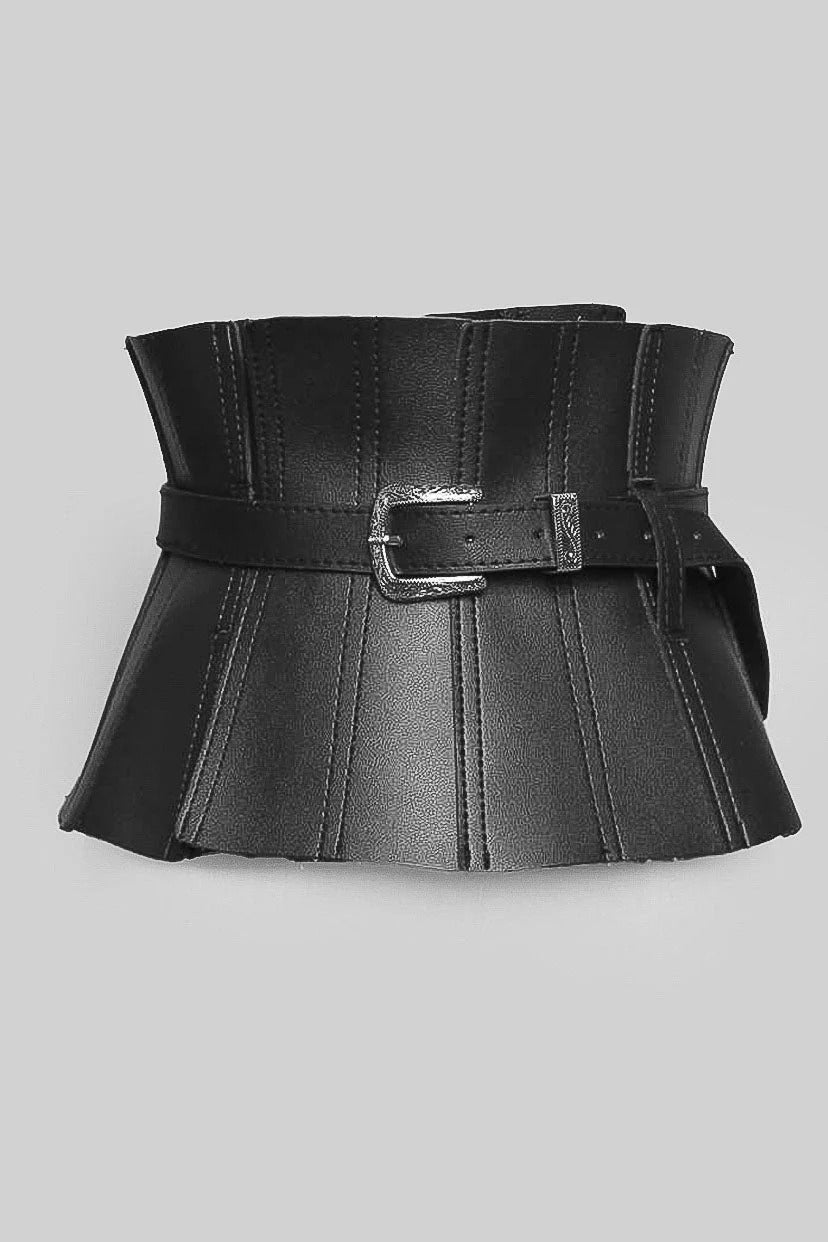 CINTURÓN TIPO CORSÉ ANCHO DE PIEL VEGANA - NEGRO