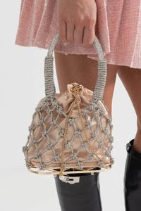 BOLSO OVALADO DE MALLA CON BOLSA INTERIOR DE RASO - PLATA