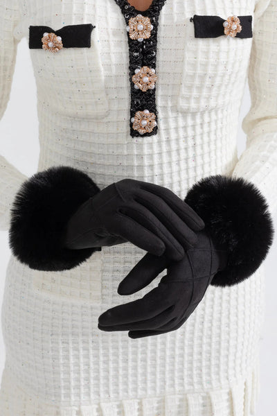GUANTES ACOLCHADOS DE EFECTO ANTE CON PELO SINTÉTICO - NEGRO
