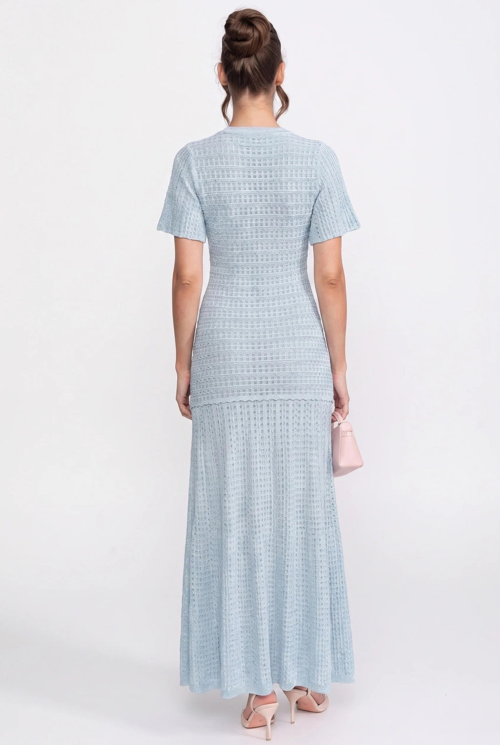 VESTIDO MAXI DE PUNTO BRILLANTE - AZUL CIELO