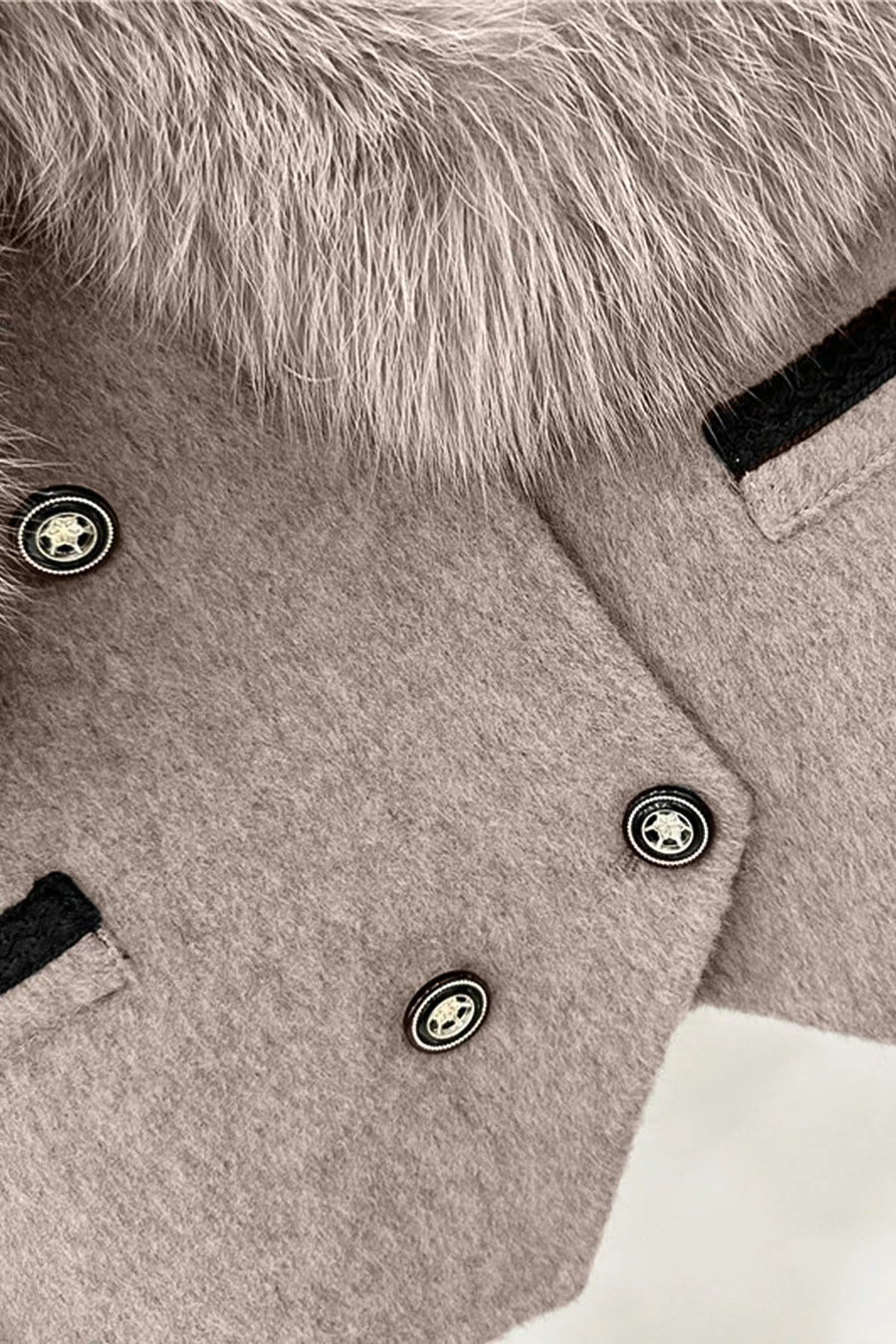 CHAQUETA CORTA CRUZADA CON CUELLO DE PELO SINTÉTICO - MARRÓN