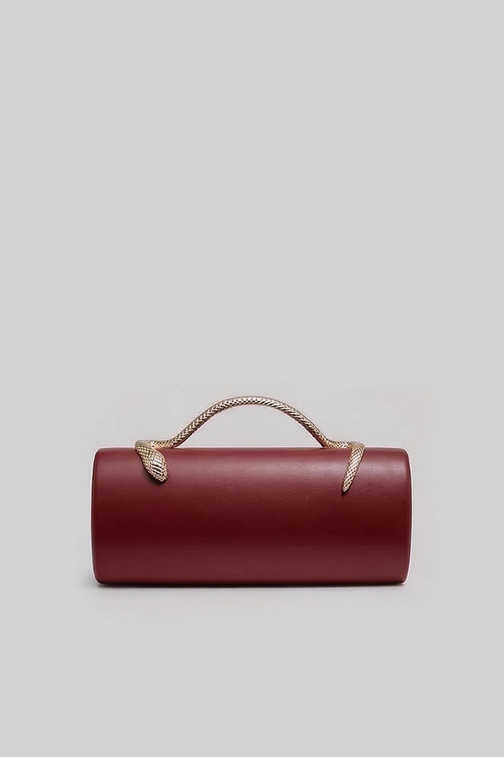 BOLSO DE MANO ESTRUCTURADO CON ASA DE SERPIENTE Y CADENA DORADA - GRANATE