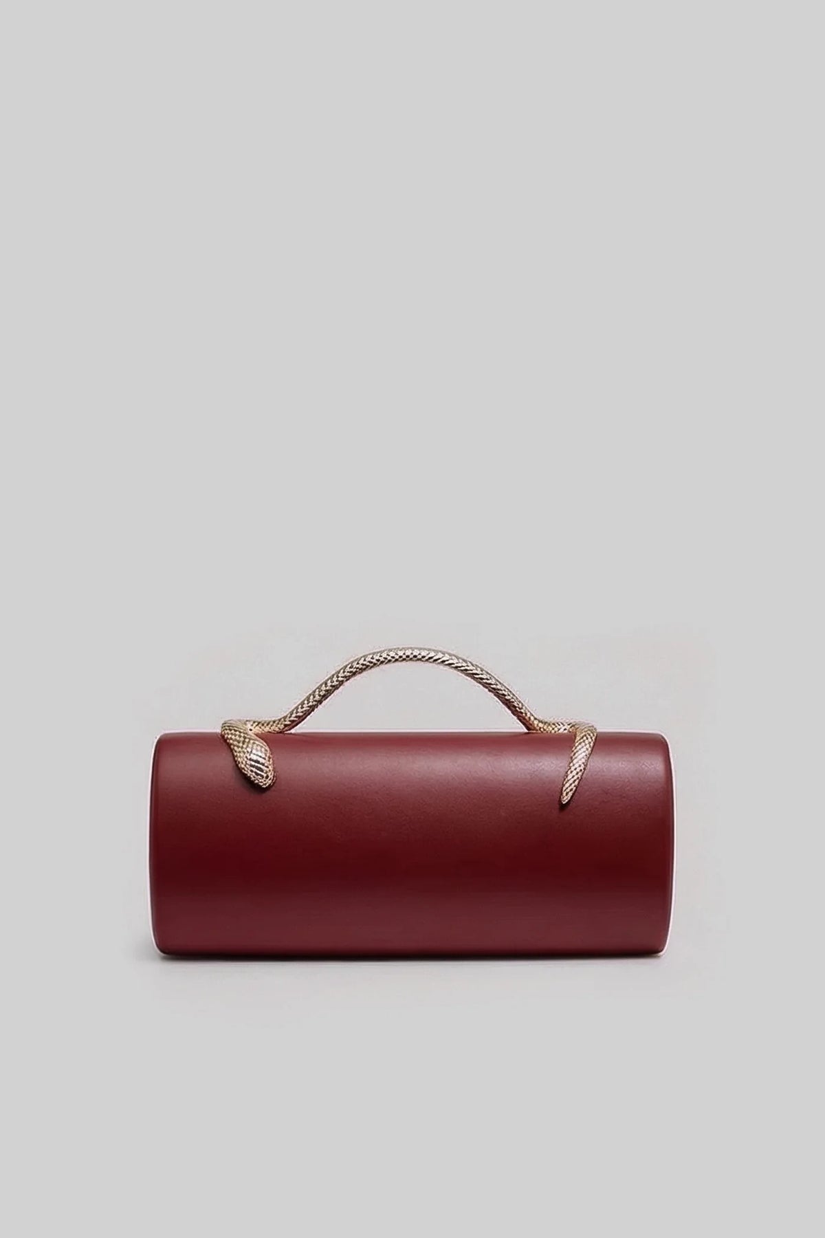 BOLSO DE MANO ESTRUCTURADO CON ASA DE SERPIENTE Y CADENA DORADA - GRANATE