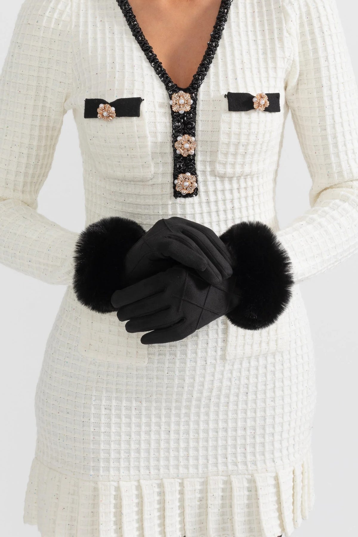 GUANTES ACOLCHADOS DE EFECTO ANTE CON PELO SINTÉTICO - NEGRO