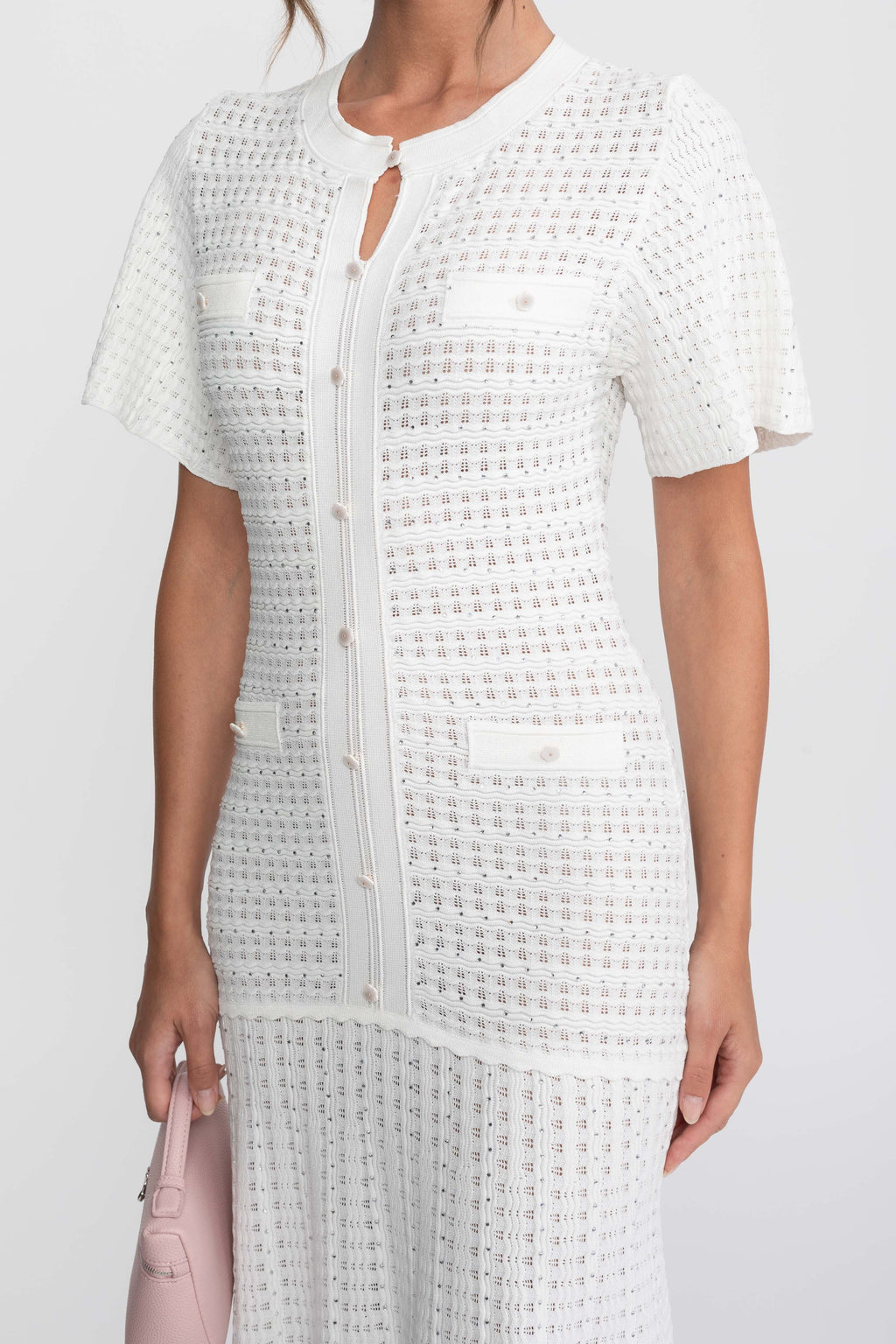 VESTIDO MAXI DE PUNTO BRILLANTE - BLANCO