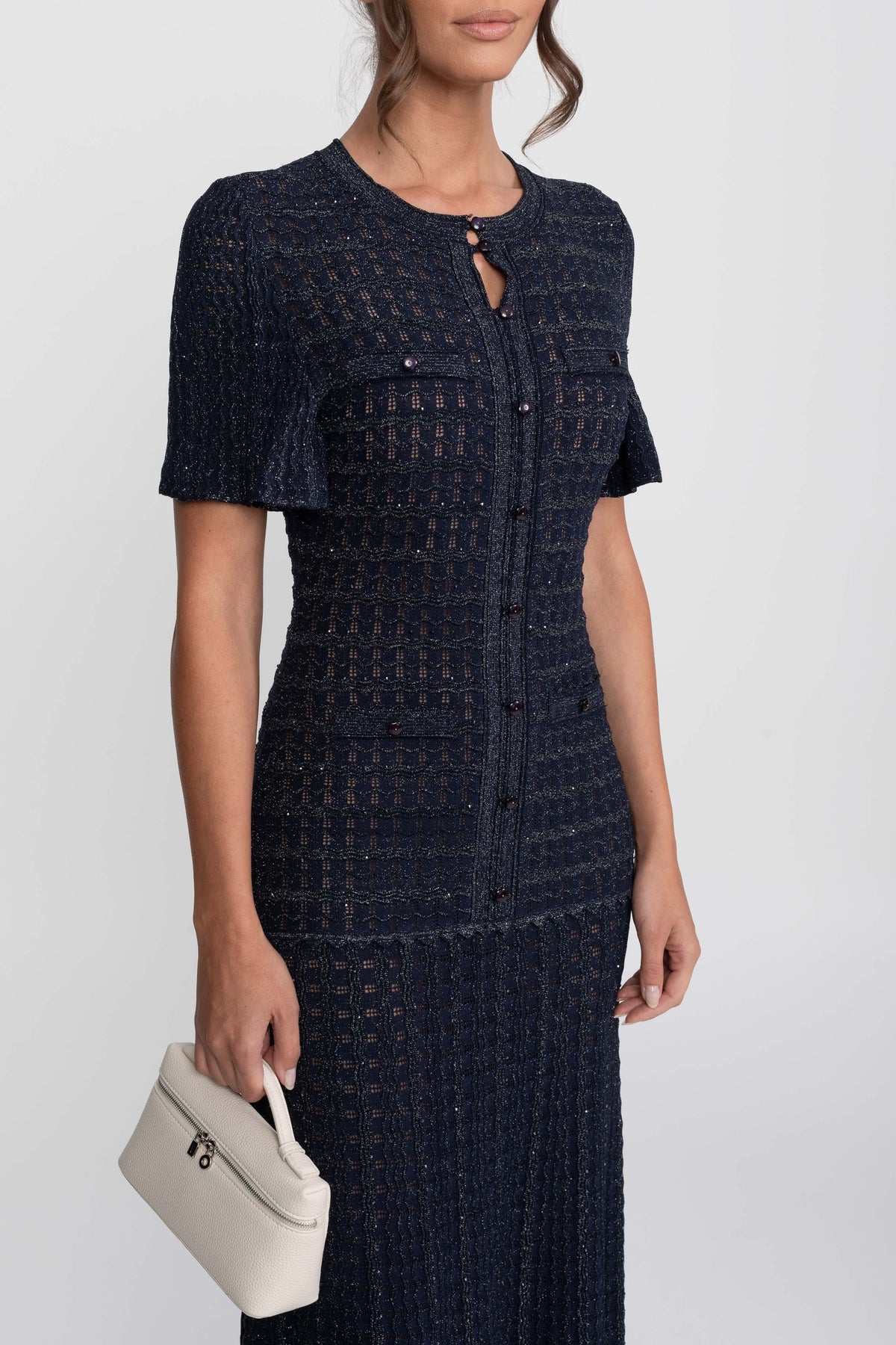 VESTIDO MAXI DE PUNTO BRILLANTE - AZUL MARINO