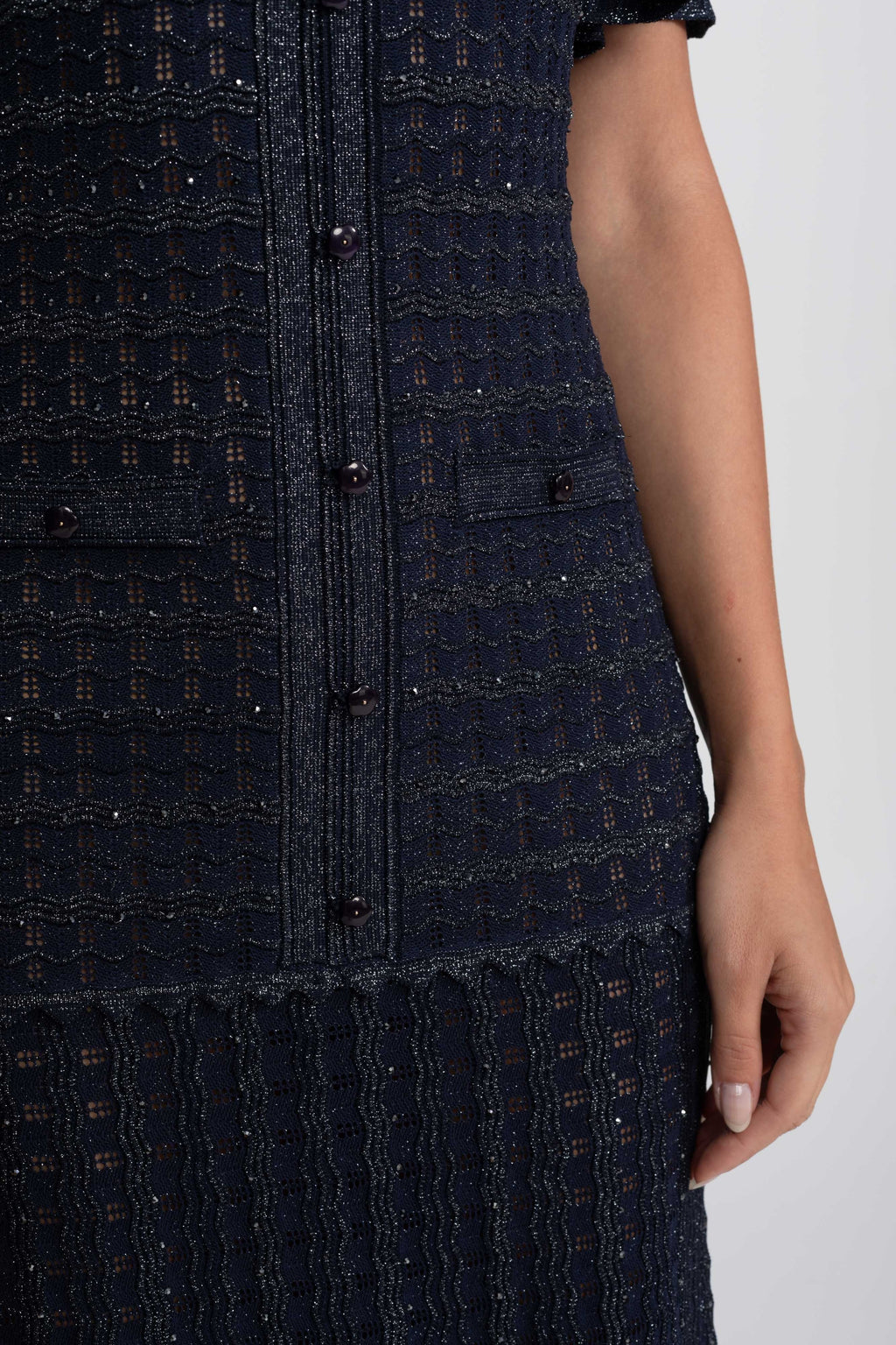 VESTIDO MAXI DE PUNTO BRILLANTE - AZUL MARINO