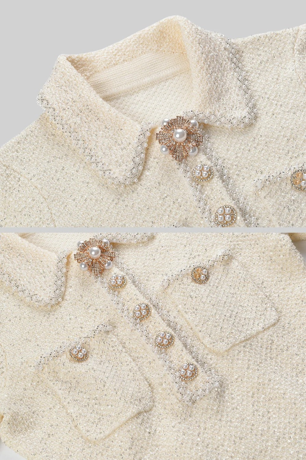 VESTIDO DE PUNTO TEXTURIZADO CON DETALLE FLORAL - MARFIL