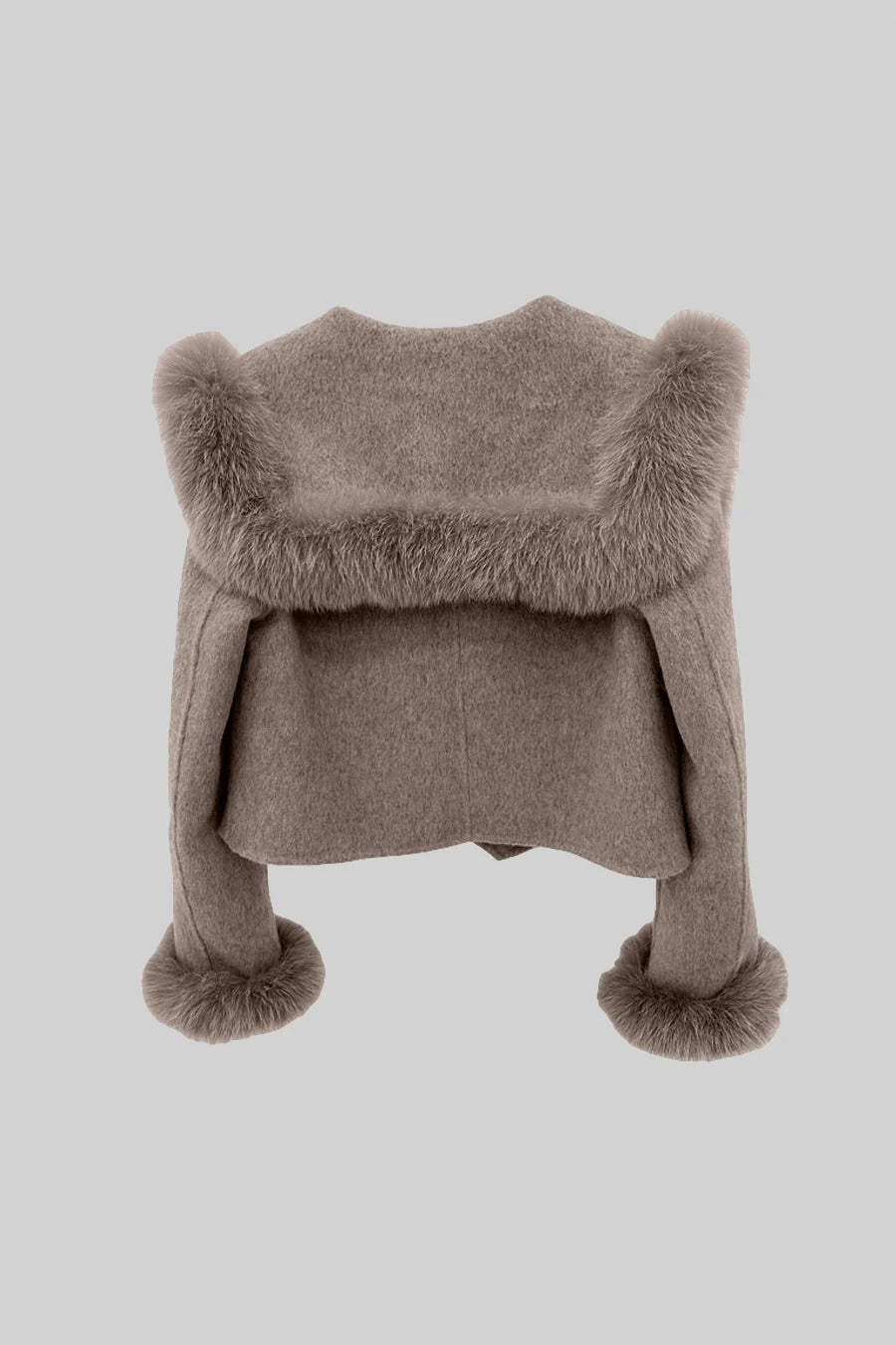 CHAQUETA CORTA CRUZADA CON CUELLO DE PELO SINTÉTICO - MARRÓN