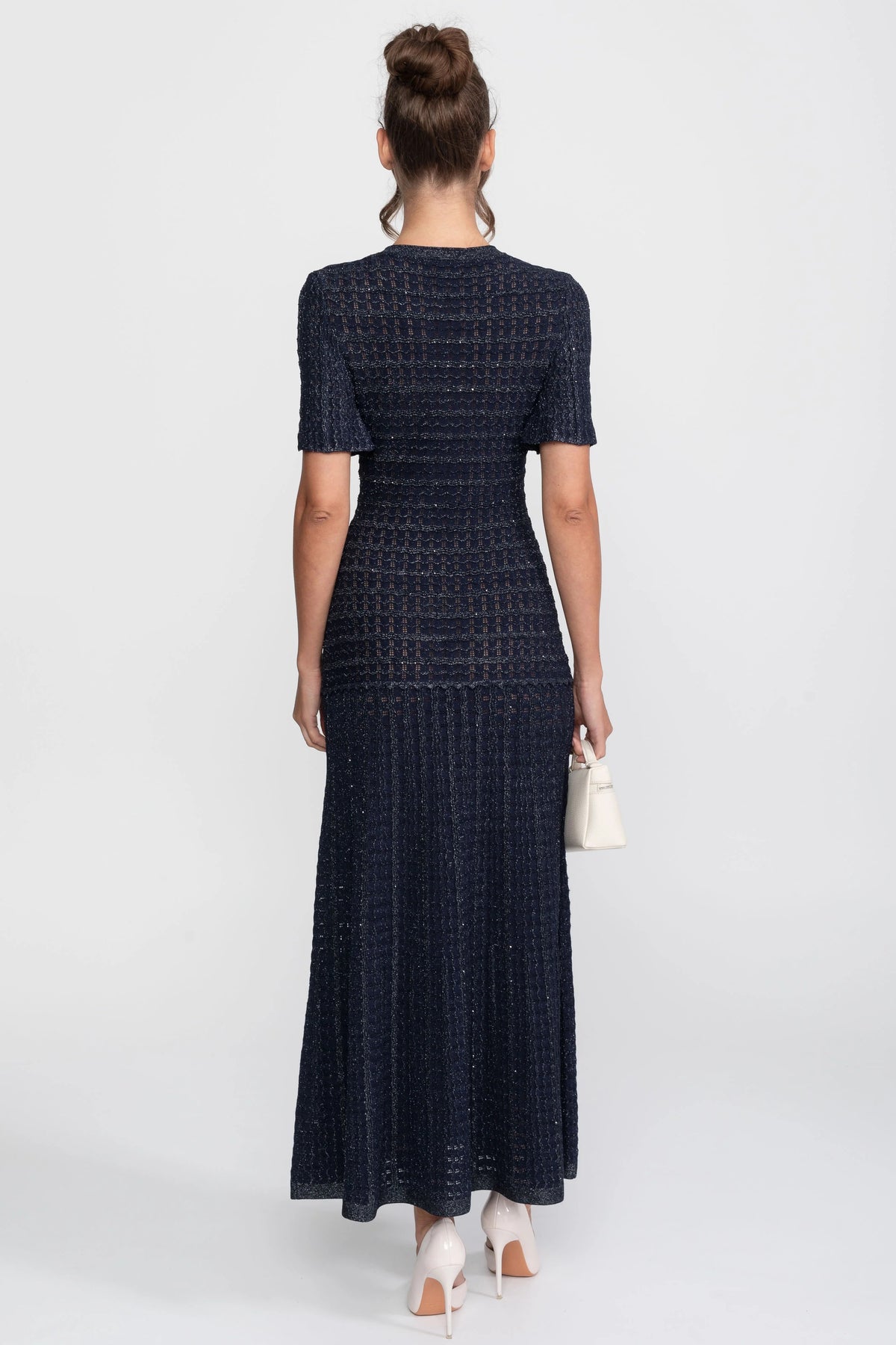 VESTIDO MAXI DE PUNTO BRILLANTE - AZUL MARINO